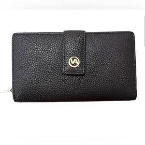 NWOT Valentina Brown Pebbled Leather Zip Around Wallet